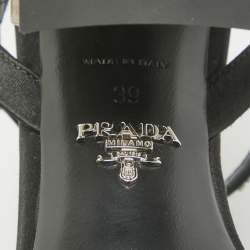 Prada Black Satin Embellished Ankle Strap Sandals Size 39