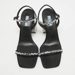 Prada Black Satin Embellished Ankle Strap Sandals Size 39