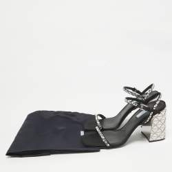 Prada Black Satin Embellished Ankle Strap Sandals Size 39