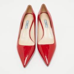 Pre Owned Prada Red Patent Leather Pointed Toe Pumps Size 39.5