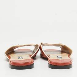 Prada Orange Patent Leather Flat Slides Size 36