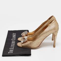 Prada Gold Snakeskin Leather Peep Toe Pumps Size 37