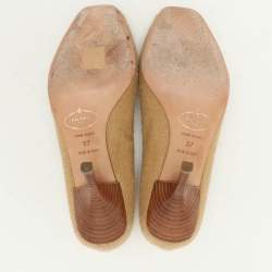 Prada Brown Woven Fabric Embellished Peep Toe Pumps Size 37
