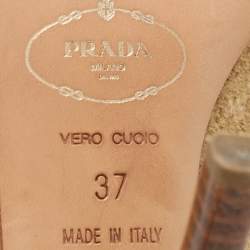 Prada Brown Woven Fabric Embellished Peep Toe Pumps Size 37