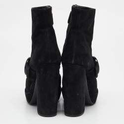 Prada Black Suede Zip Ankle Boots Size 37