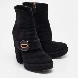 Prada Black Suede Zip Ankle Boots Size 37