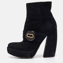 Prada Black Suede Zip Ankle Boots Size 37