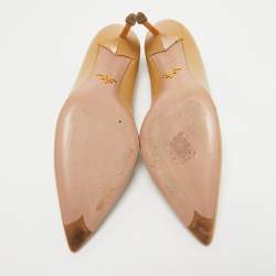 Prada Beige Saffiano Patent Leather Pointed Toe Pumps Size 39.5