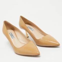 Prada Beige Saffiano Patent Leather Pointed Toe Pumps Size 39.5
