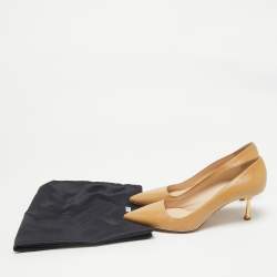 Prada Beige Saffiano Patent Leather Pointed Toe Pumps Size 39.5