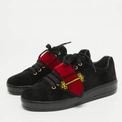Prada Navy Blue/Red Velvet Grip Strap Lace Up Sneakers Size 38