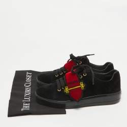 Prada Navy Blue/Red Velvet Grip Strap Lace Up Sneakers Size 38