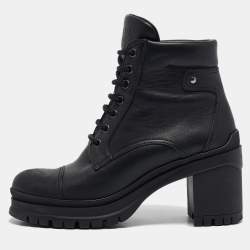 Prada Black Leather Lace Up Combat Boots Size 37