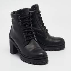 Prada Black Leather Lace Up Combat Boots Size 37