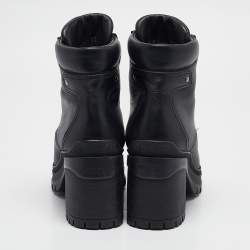 Prada Black Leather Lace Up Combat Boots Size 37
