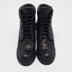Prada Black Leather Lace Up Combat Boots Size 37