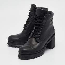Prada Black Leather Lace Up Combat Boots Size 37