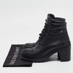 Prada Black Leather Lace Up Combat Boots Size 37