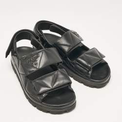 Prada Black Leather  Logo Plaque Slingback Sandals Size 37