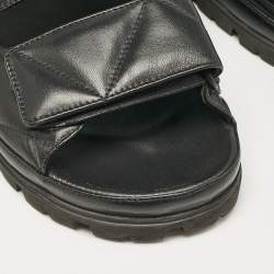 Prada Black Leather  Logo Plaque Slingback Sandals Size 37