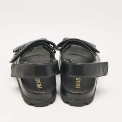 Prada Black Leather  Logo Plaque Slingback Sandals Size 37
