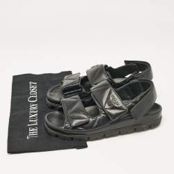 Prada Black Leather  Logo Plaque Slingback Sandals Size 37