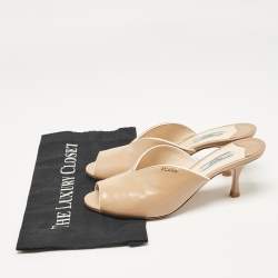 Prada Beige Patent Leather Slide Sandals Size 39.5