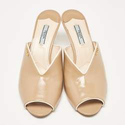Prada Beige Patent Leather Slide Sandals Size 39.5