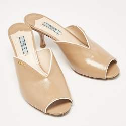 Prada Beige Patent Leather Slide Sandals Size 39.5