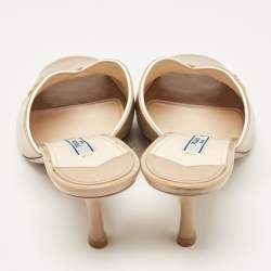 Prada Beige Patent Leather Slide Sandals Size 39.5