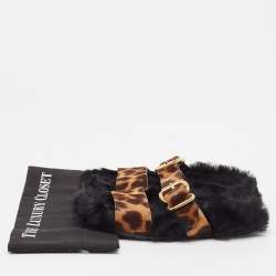 Prada Brown Calf Hair and Fur Buckle Flat Slides Size  38