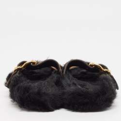 Prada Brown Calf Hair and Fur Buckle Flat Slides Size  38