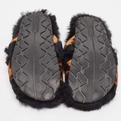 Prada Brown Calf Hair and Fur Buckle Flat Slides Size  38