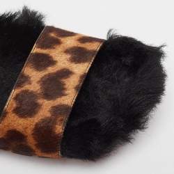 Prada Brown Calf Hair and Fur Buckle Flat Slides Size  38
