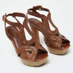 Prada Brown Leather Platform Sandals Size 39.5