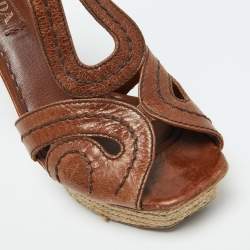 Prada Brown Leather Platform Sandals Size 39.5