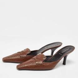 Prada Brown Leather Pointed Toe Mules Size 41