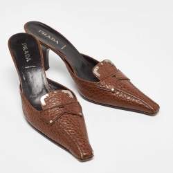 Prada Brown Leather Pointed Toe Mules Size 41