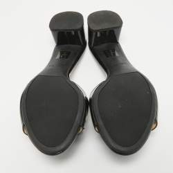 Pre Owned Prada Black Patent Leather Suede Bow Slide Sandals Size 37.5