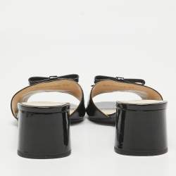 Pre Owned Prada Black Patent Leather Suede Bow Slide Sandals Size 37.5