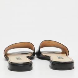 Prada Black Vernice Saffiano Leather Flat Slides Size 38