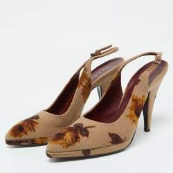 Prada Beige Velvet Floral Slingback Pumps Size 40.5