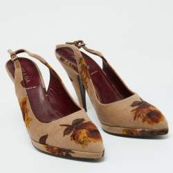 Prada Beige Velvet Floral Slingback Pumps Size 40.5