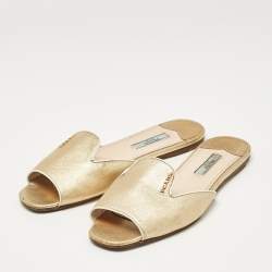 Prada Gold Leather Flat Slides Size 36.5