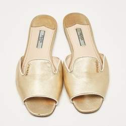 Prada Gold Leather Flat Slides Size 36.5