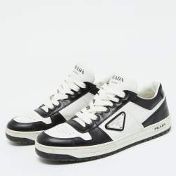 Pre Owned Prada Black/White Leather Downtown Low Top Sneakers Size 39.5