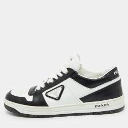 Pre Owned Prada Black/White Leather Downtown Low Top Sneakers Size 39.5