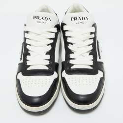 Pre Owned Prada Black/White Leather Downtown Low Top Sneakers Size 39.5