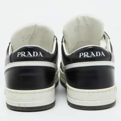 Pre Owned Prada Black/White Leather Downtown Low Top Sneakers Size 39.5