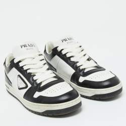 Pre Owned Prada Black/White Leather Downtown Low Top Sneakers Size 39.5
